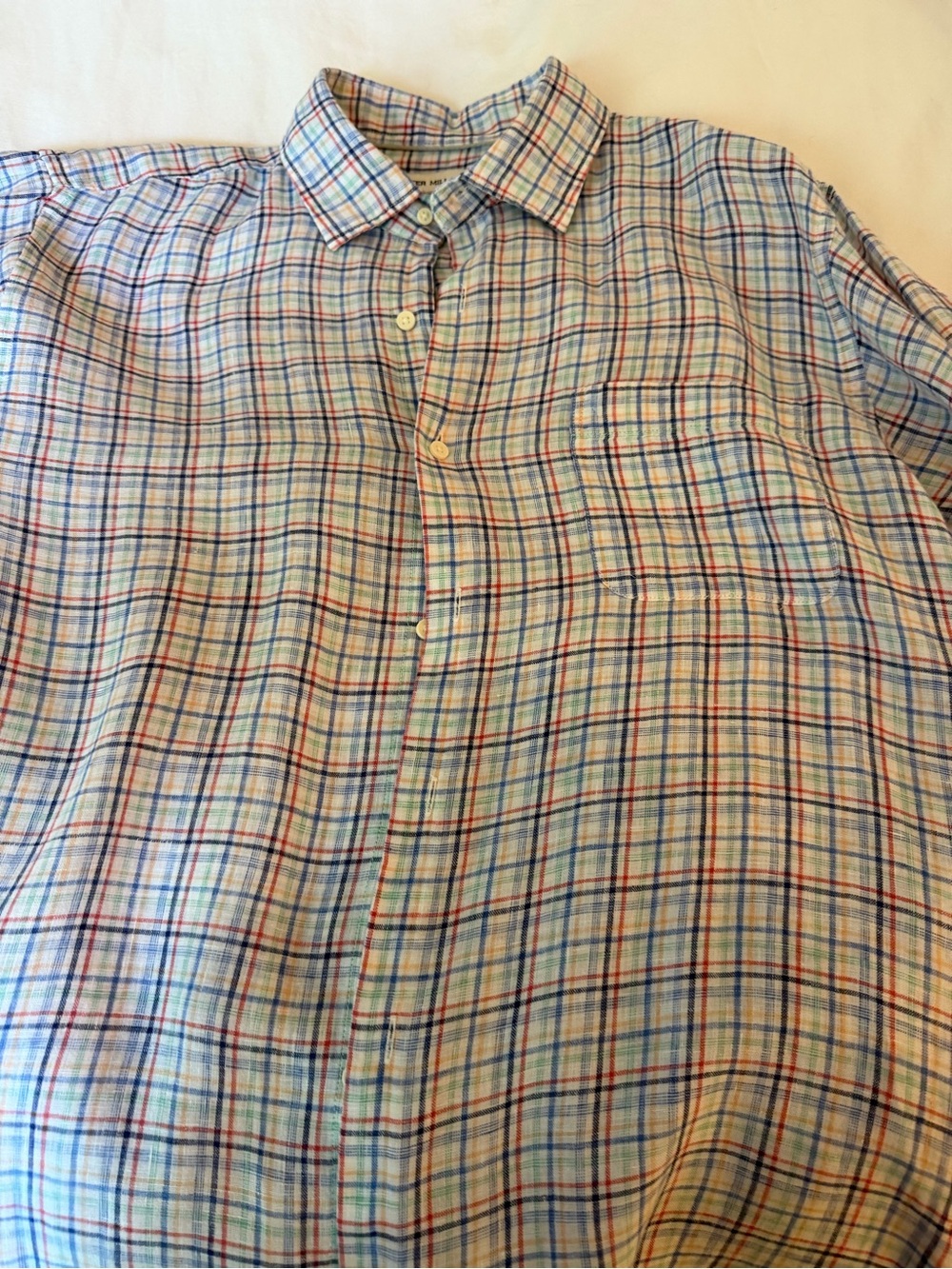 Peter Millar Clambake 100% Linen Plaid Sport Shirt Men’s Medium